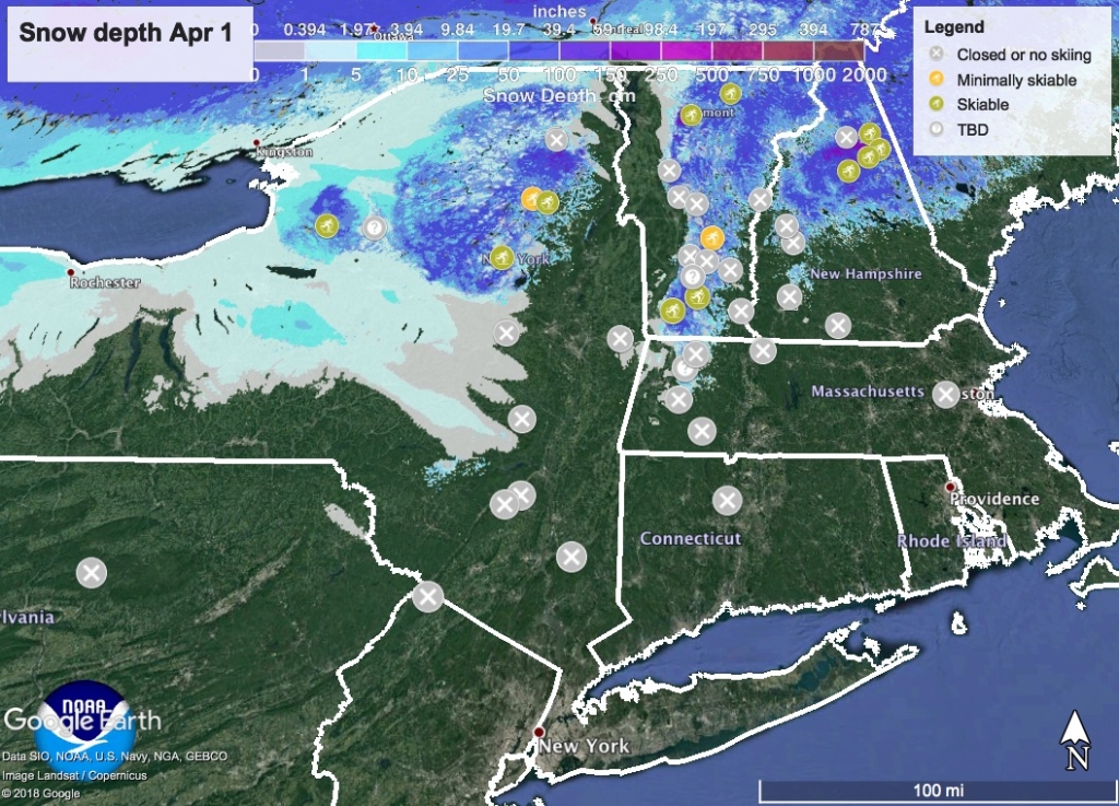 Snow depth in Northeast US Apr 1