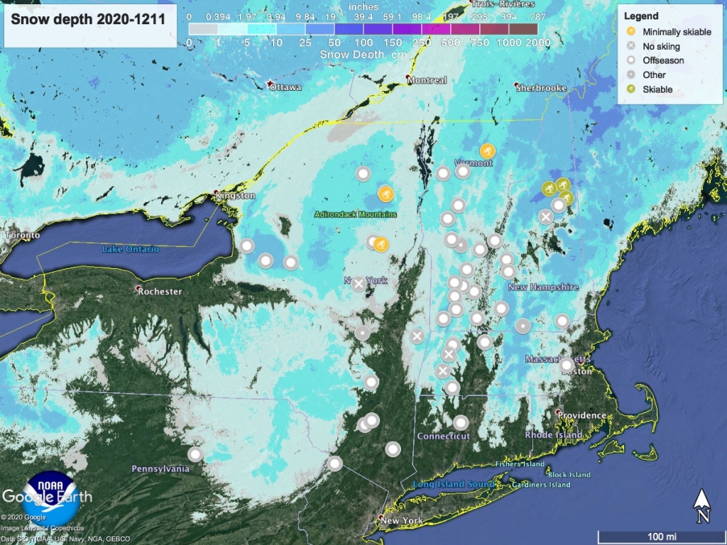 Snow depth northeast US, December 11 2020
